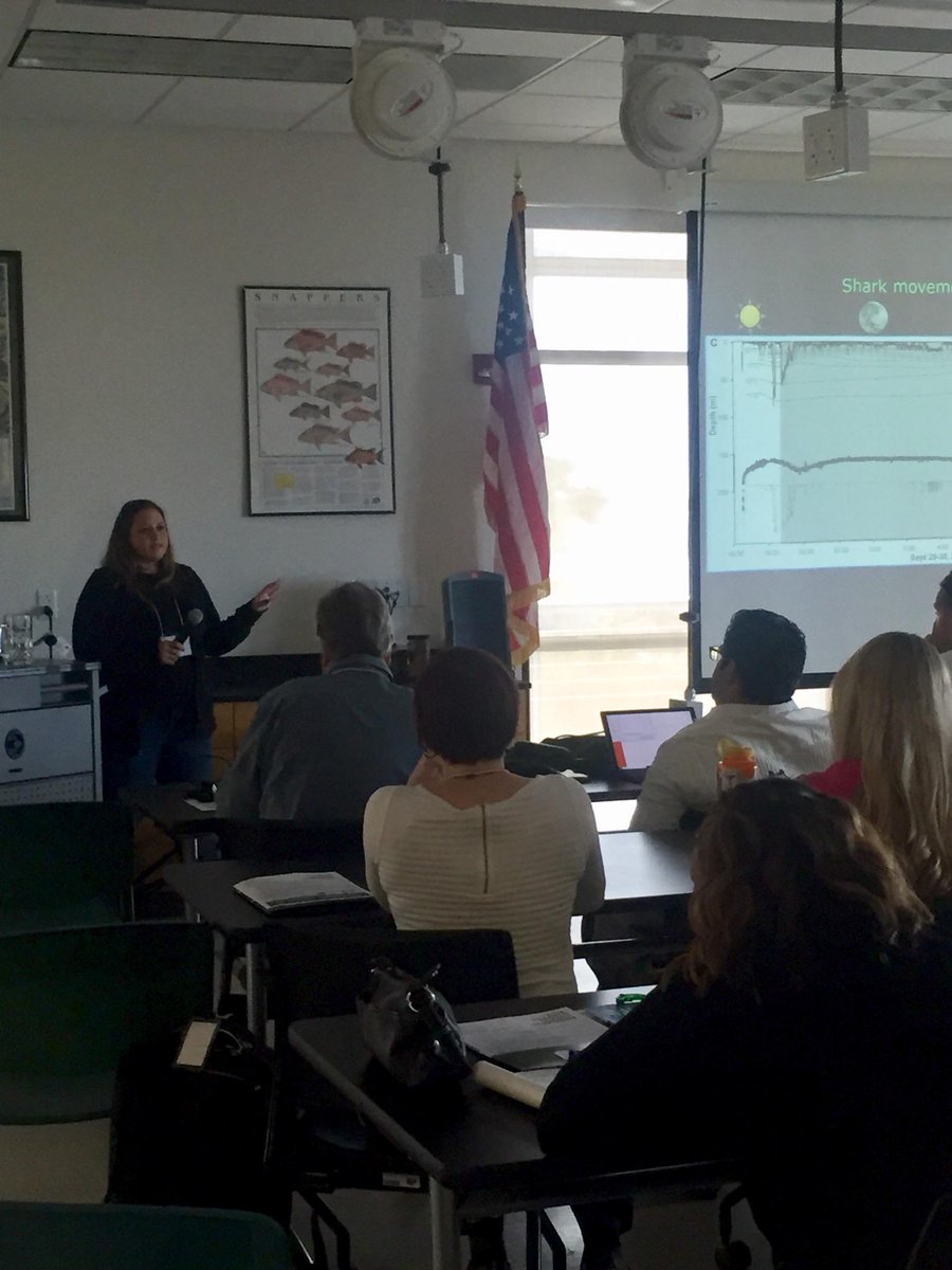OCEARCH's tweet photo. Dr. Christine Bedore @SouthernElasmos from Georgia Southern University discussing the visual ecology of the White shark #OCEARCHJU https://t.co/I8ldDaIRnc