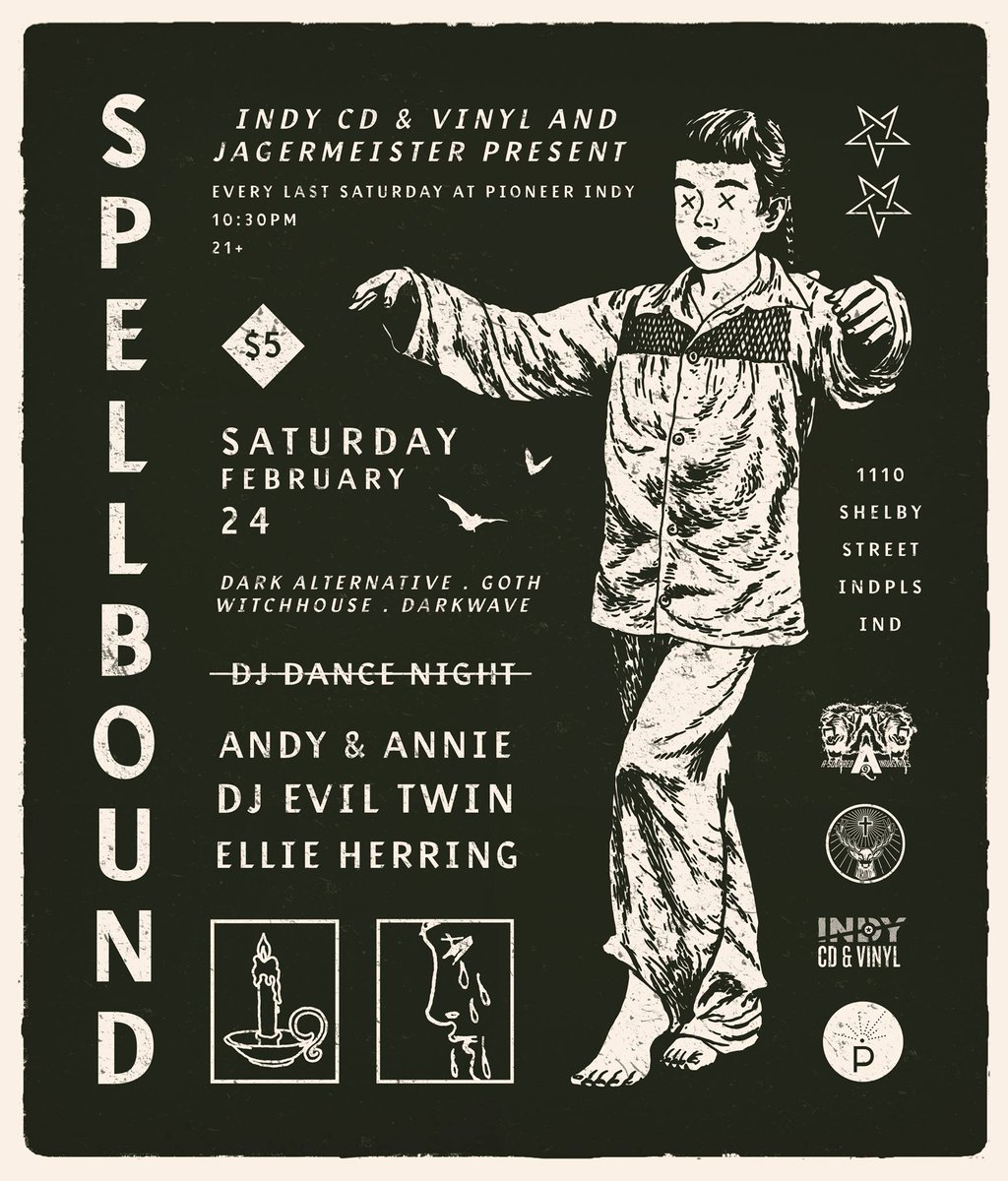 pioneerindy's tweet photo. ☠️SATURDAY☠️
#SpellboundIndy is back with special guest @EllieHerring from Lexington, Kentucky! 📸 Don’t forget @gregthemayor will be the master lensman for the night! 🔊 10:30pm [21+] $5 #indianapolis #fountainsquareindy #indy #naptown #goth #dj #dance #do317 #pioneerindy https://t.co/AfMbmtLpgk