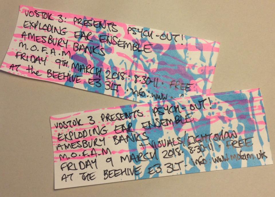 mofamband's tweet photo. Limited #gigflyer - #handwritten on 2 colour #screenprint for our #psych #experimental #gig @BowBeehive on 9th march. https://t.co/r0OeAOyR5F