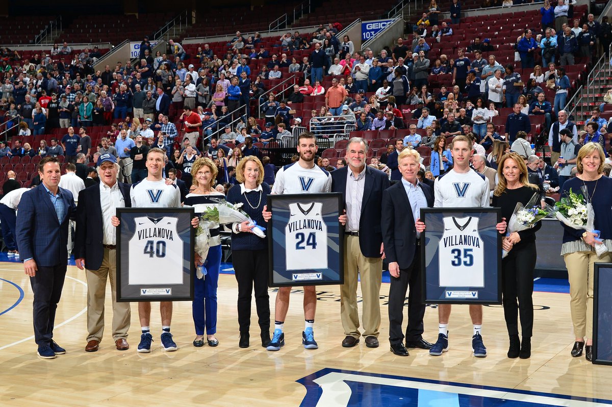 CoachJayWright's tweet photo. Proud of our Seniors ! @Thedenrock @Leibig_24 @M_Kennedy4 - thank you for your contributions to our @NovaMBB family !!! https://t.co/F3XOlyDEWb