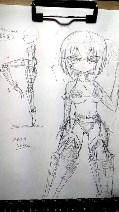 うちの子『ヘルミーネ』ちゃんアナログ絵です♪
 #オリジナル #オリキャラ #創作 #うちの子 #メカ娘 #メカ #義手 #義足 #アナログ #アナログ絵 #デフォルメ https://t.co/q1eauxHZyD 