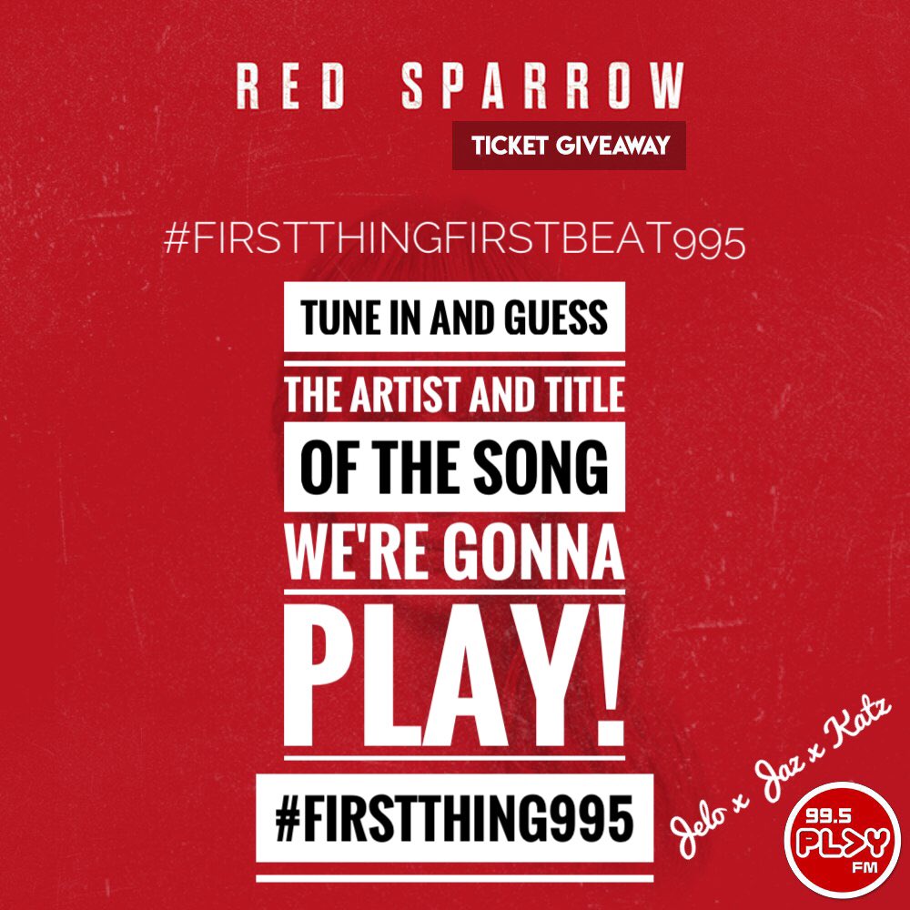 995PlayFM's tweet photo. Win tickets to #RedSparrow for #ScreenPlay995! xoxo @angeloandres @KatzSalao @_jazreyes #FirstThing995 #FirstThingFirstBeat995 https://t.co/jQzzNQwz0B