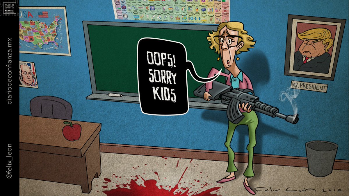 felix_leon's tweet photo. ¡Claro! Ahí está la solución 👩‍🏫🔫👨‍🏫
Donald Trump propone que profesores lleven armas en clase.

#MonoDelDía https://t.co/P6TLn1fKf1