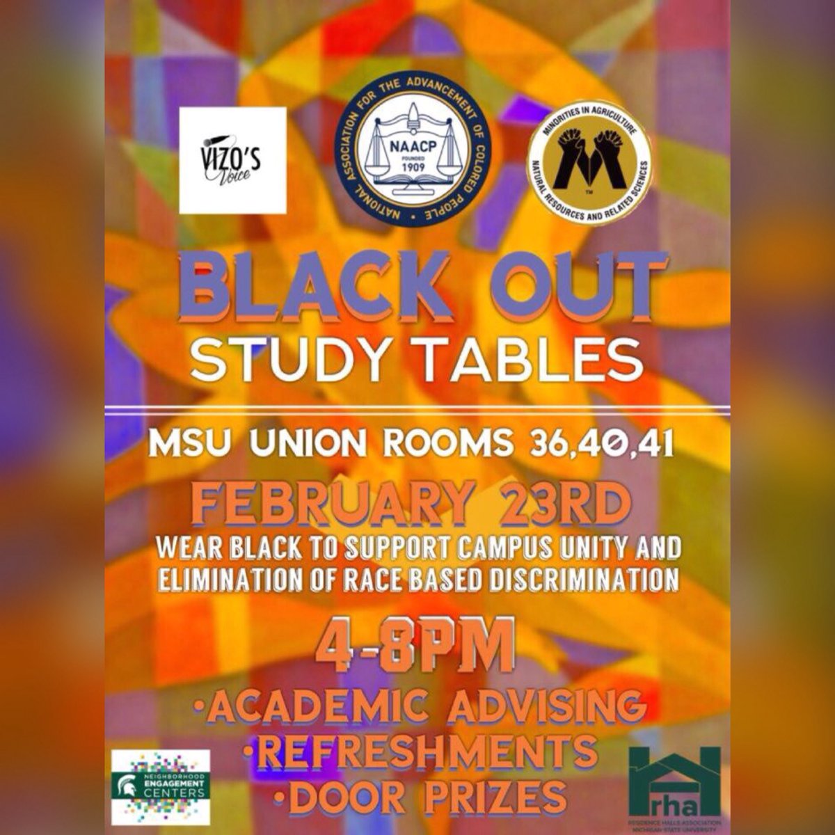 MSU_NAACP's tweet photo. since 3/4 of campus is flooded and all y’all study spots is closed why not come 🤷🏾‍♀️ oh and there is FREE CHICK-FIL-A 👀 https://t.co/hbv5BDuWKt
