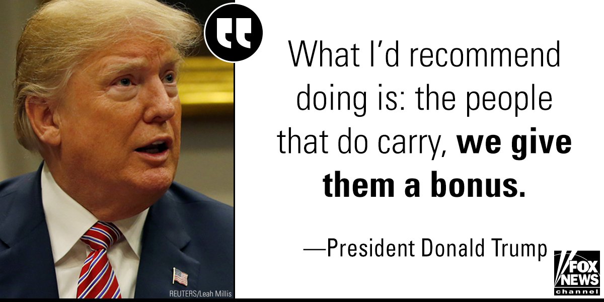 FoxNews's tweet photo. .@POTUS said Thursday that if 20 percent of teachers had guns, "you won't have these shootings, because these people are cowards" and floated the possibility of paying teachers a “bonus” to carry concealed firearms. https://t.co/EsQTM9J6NK https://t.co/l0WWfp1Hgz