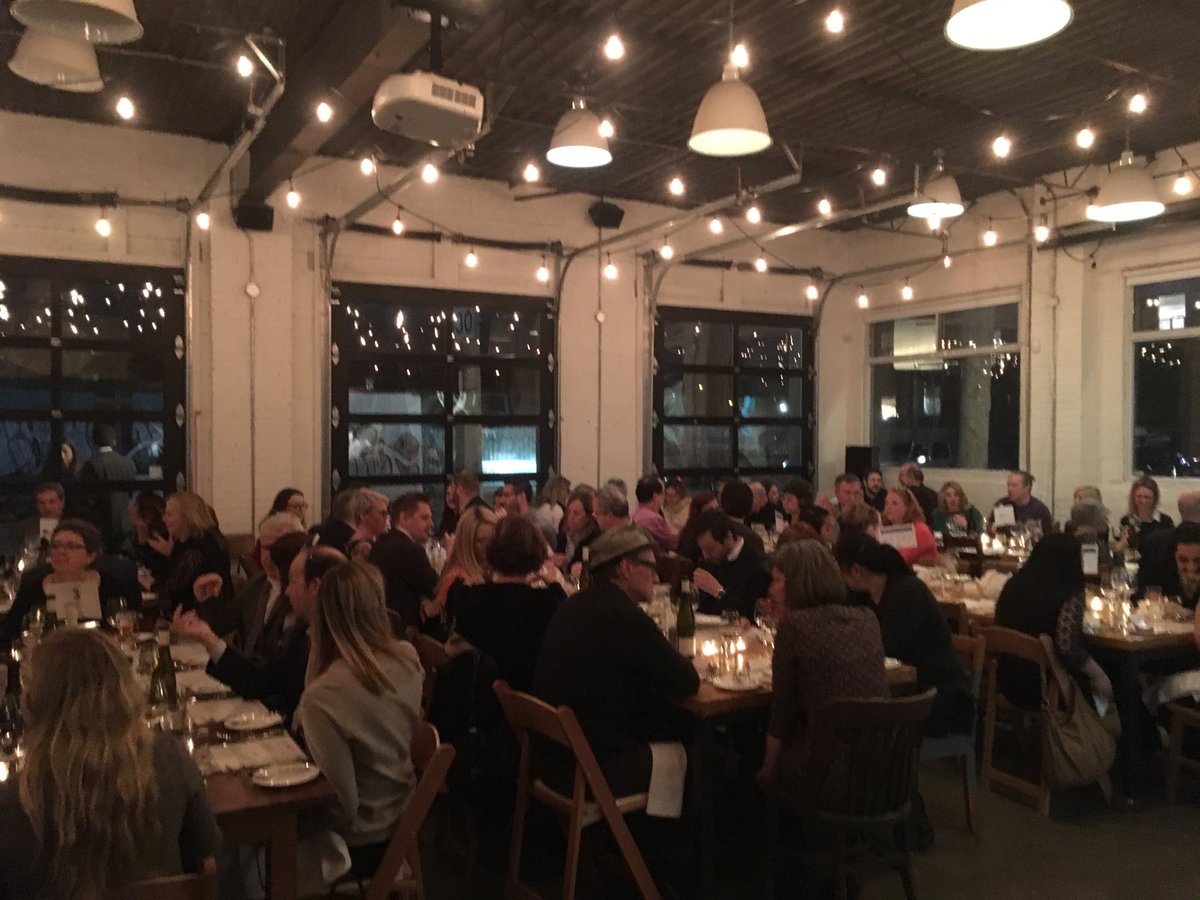 njsaul's tweet photo. Wasn’t easy to get this crew to sit down to start eating. Packed house for #chefsforchange dinner #4. Great food, beautiful space, lots of chatter and community-building. Same thing plays out in #communityfoodcentres across the country each and every day.  #foodispowerful. https://t.co/OqBTiWrLU9