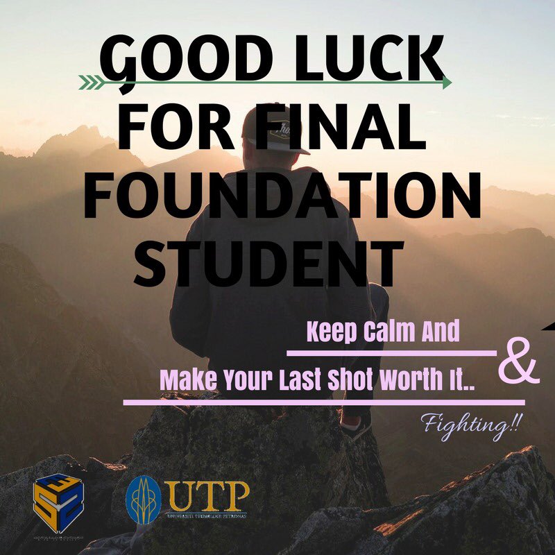 E3S2OfficialUTP's tweet photo. We would like to wish UTP foundation student best of luck in their final examination. Be the best, beat the rest 💪 

#utp #e3s2 #foundation #futureengineer #finalexam https://t.co/odGYIr0hsH