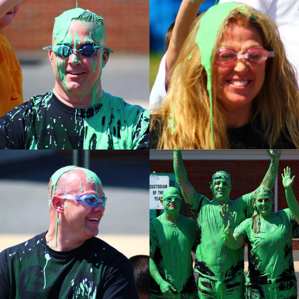 LEHPhysEd's tweet photo. #tbt to 2012 when our students raised enough to slime us. We all agree that it might have been the MOST disgusting thing we ever went through. Repeat in 18? We are $11,880 away w 2 weeks to go. #gjmphysed #physed #jumpropeforheart #lehsd #timeforslime #americanheartassociation https://t.co/d8ZItpeGEp