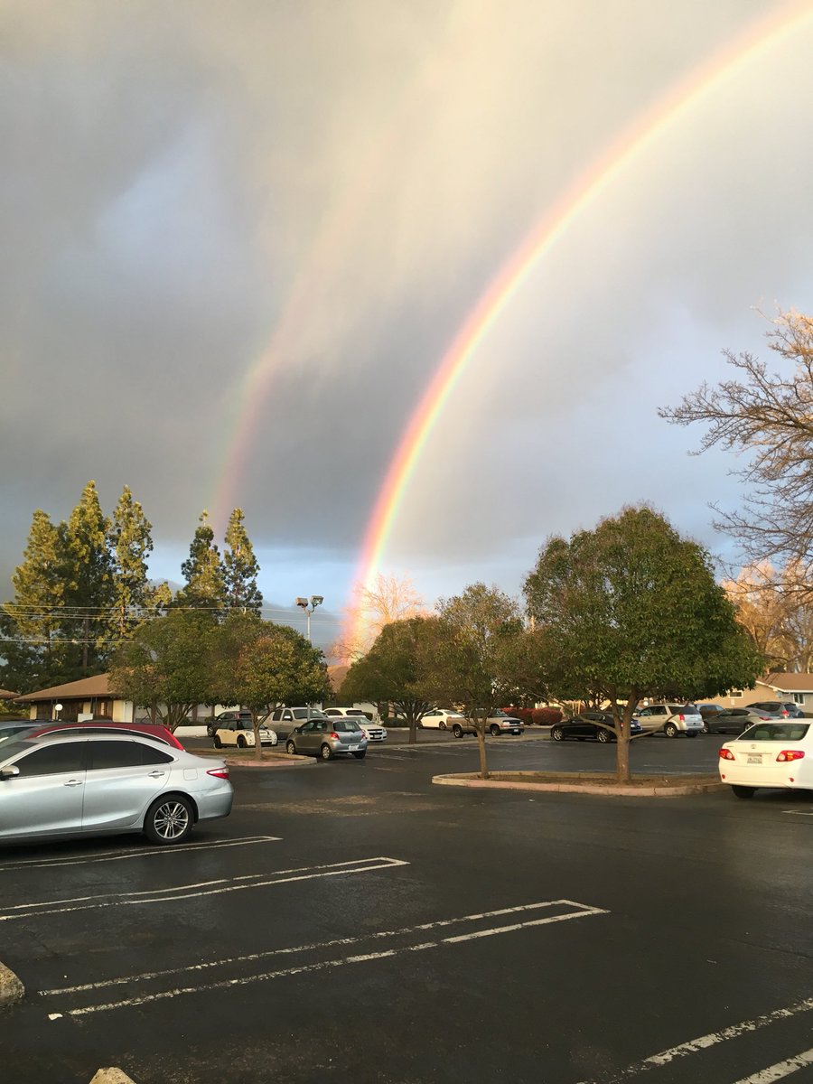 ERA_Economics's tweet photo. Double rainbow over ERA offices with a little rain to knock down the dust coming in. Every bit helps. #cadrought https://t.co/NxYnGXjZ6U