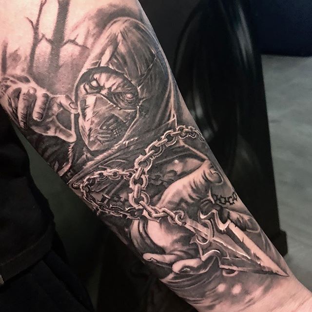 Tattoo uploaded by Ross Howerton  SubZero decapitating a reptilian Queen  of England by Old Inside IGoldinside MortalKombat OldInside retro  SubZero tradition  Tattoodo