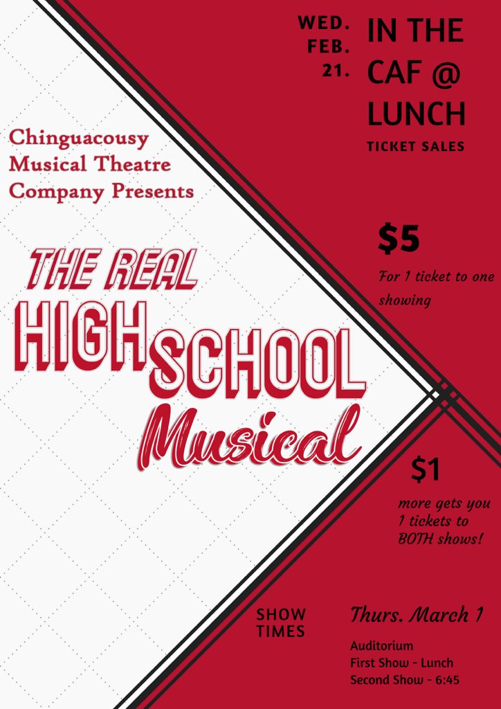 Just 1 week away from @chinguacousyss Musical Theatre Company's production of #theREALhighschoolmusical! Tickets on sale in the caf and at the door @PeelSchools #pdsbMusic #pdsbDrama #pdsbDance