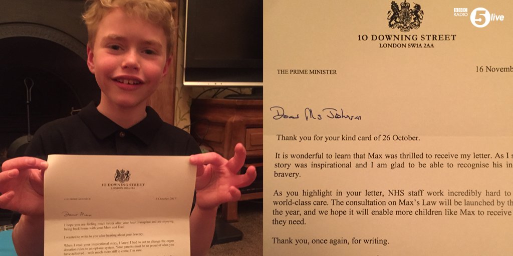 bbc5live's tweet photo. 'It's amazing, I feel like I can do things other kids can do."

10-year-old Max's life was saved by a heart transplant.

Prime Minister Theresa May has pledged to change the donor law to an opt-out system after an appeal by Max and the @DailyMirror 

#5liveBreakfast https://t.co/aJYcqsoOXa