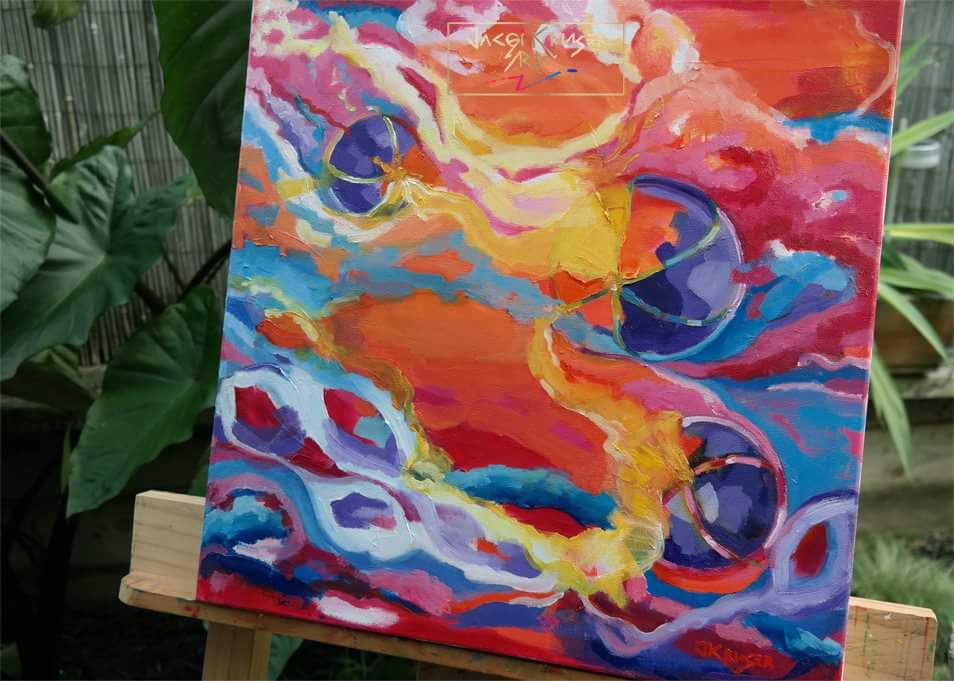 ARTbyJax's tweet photo. Sunburst Dragon, 45x45cm oil on canvas, © 2018 Jacqi Kruger Art.  Available now for your space. #lookbook #sunset #madeinHamilton #localart #lovethetron #coverart https://t.co/hEE1duFiGE
