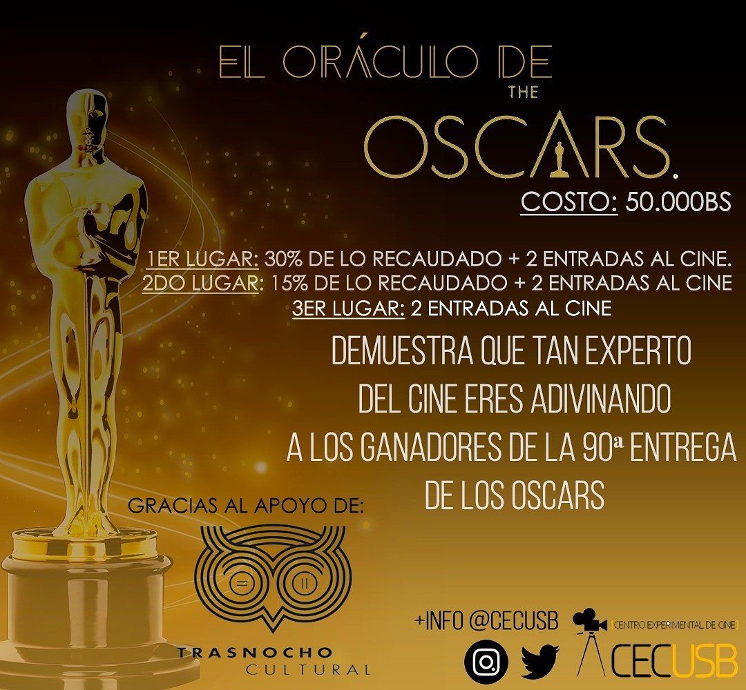 CECUSB's tweet photo. ¡Y NO PARAN LAS SORPRESAS!  @trasnochocult se unió a nosotros para premiarlos a ustedes, los fanáticos del cine.
Tienen hasta el 3 de Marzo para inscribirse. Escriban un correo a cecusb@usb.ve para enviarte los pasos a seguir y las condiciones del concurso. https://t.co/prgxbsAvGX