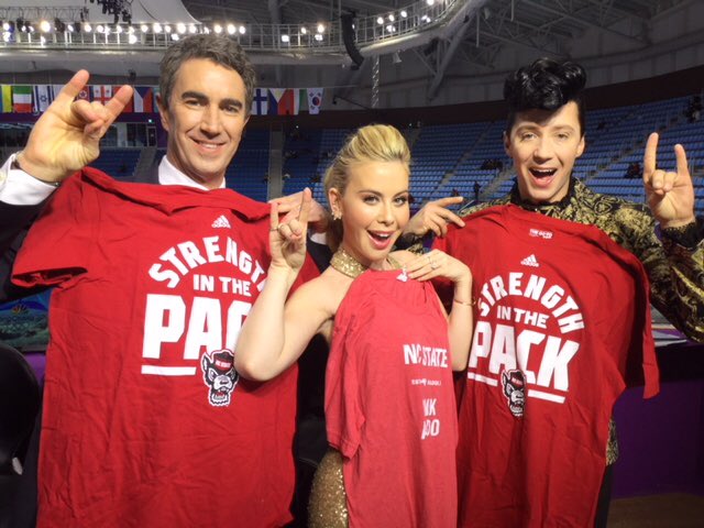 NCState's tweet image. You never know where you could see the Wolfpack. We sent some shirts to #PyeongChang2018, and look who found them!

@terrygannon83, @taralipinski and @JohnnyGWeir look good in red, don’t they? 

Thanks to @PatrickKinas for sharing the Wolfpack spirit and pics! #FigureSkating