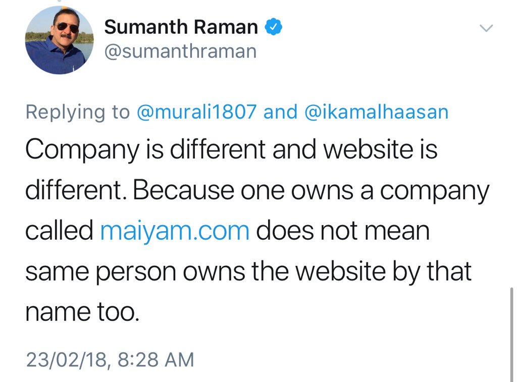 Lol.  @sumanthraman acting as a spokesperson for the saint KH. Valid point but  @ikamalhaasan does have a company registered in Cayman islands which shows him and gauthami as owners. Also, his party name is derived from same. So plz throw some facts.