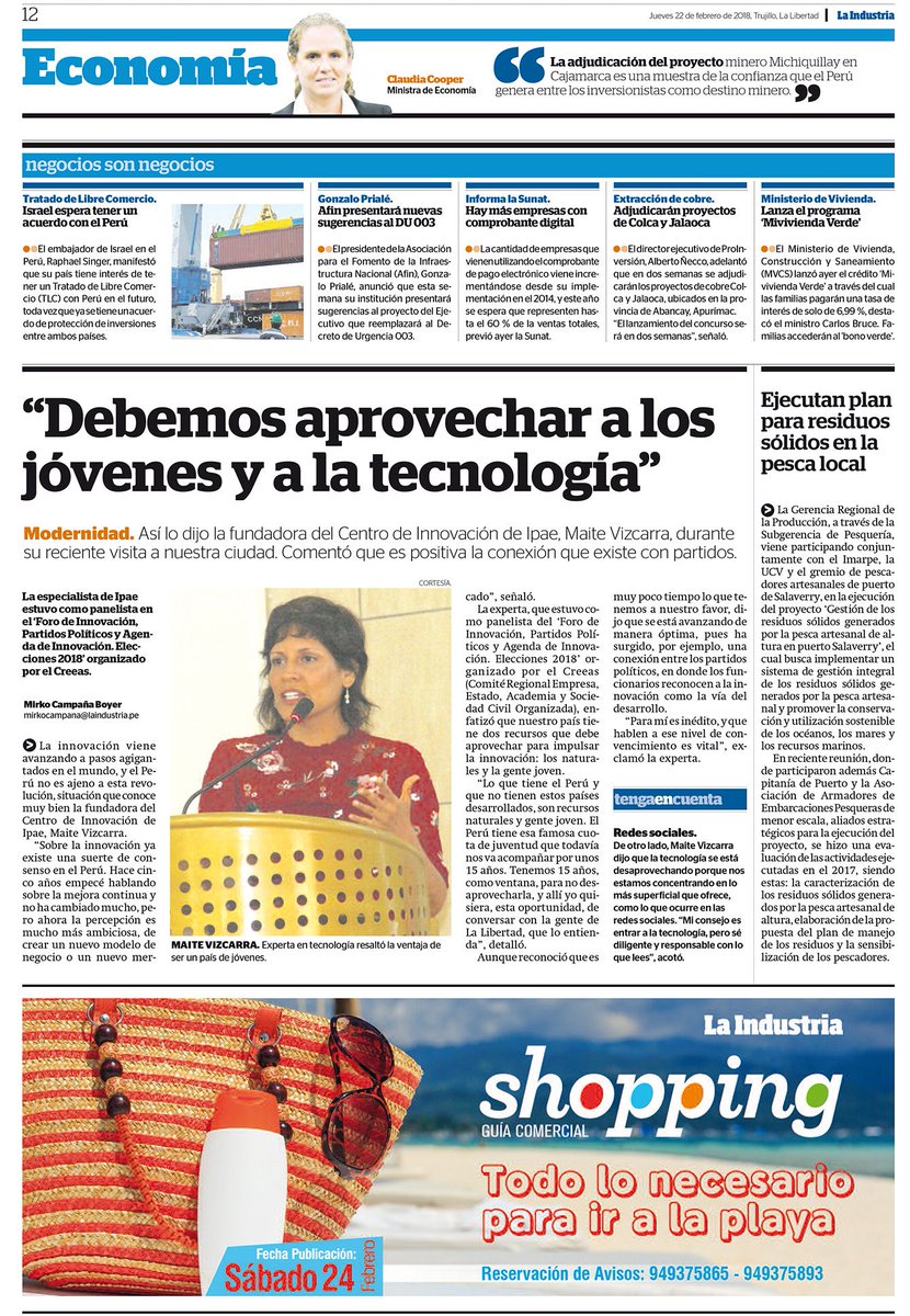 mirkoncho85's tweet photo. Hoy publicamos en #LaIndustria las apreciaciones de la experta en tecnología e innovación de @IPAEPERU, @Techtulia ¡Gracias! https://t.co/UMj4Ow5IKQ