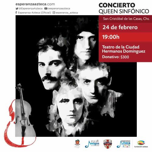 Concierto QUEEN SINFÓNICO por Orquesta sinfónica Azteca Chiapas 
en teatro de la Ciudad “Hermanos Domínguez” 24 de febrero 7pm <a href="/SanCrisTurismo/">SanCristóbalChiapas</a> #SanCristóbalDeLasCasas