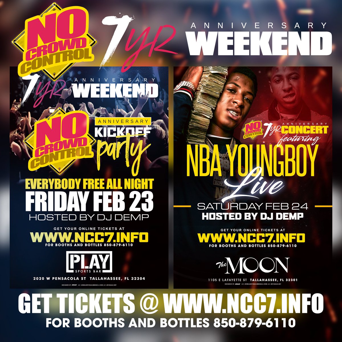 ThickChick850's tweet photo. #NoCrowdControl7 Anniversary Weekend
• FRIDAY FEB 23rd, FREE All Night @ PLAY
• SATURDAY FEB 24th, NBA YoungBoy @ The Moon
• BUY Tix Now, Click Here https://t.co/xmAQiiv5Wk
#NCC7 #NoCrowdcontrol #concert #Tallahassee #TheWolfPackEnt #850Digital @850DIGITAL #Viral #NBAYoungBoy https://t.co/fh8OWvOp7t
