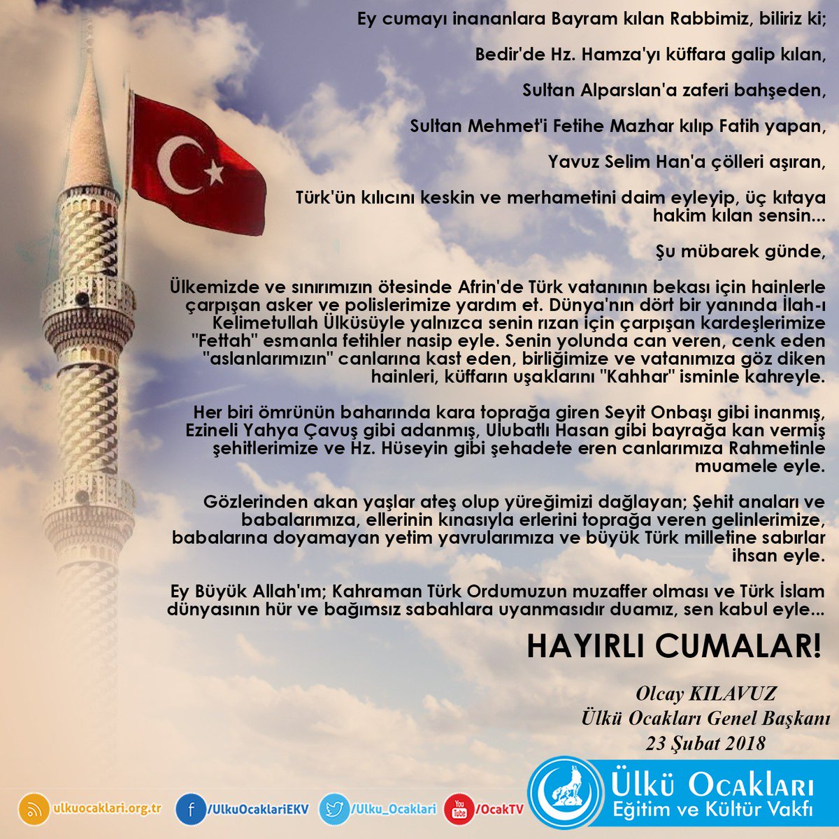 OlcayKilavuz's tweet photo. Cuma'nız mübarek, dualarımız kabul olsun. https://t.co/Cit6NyHez0