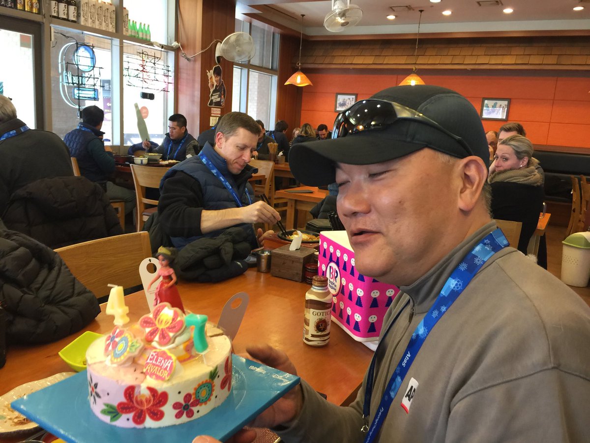 ByTimReynolds's tweet photo. One of my photographers here at the track, Andy, turned 47 today. We got him a princess ice cream cake. #APOlympics https://t.co/JULLrfYkrZ
