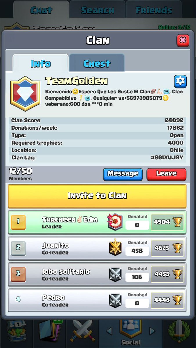El individuo que sale en la 1ra imagen expulso a casi todos los miembros de nuestro clan amigo #TeamGolden. Si fue expulsado del clan o quiere unirse a el, le dejo en la 4ta imagen el nombre y el id del clan. RT para que nadie reciba a la vil rata.