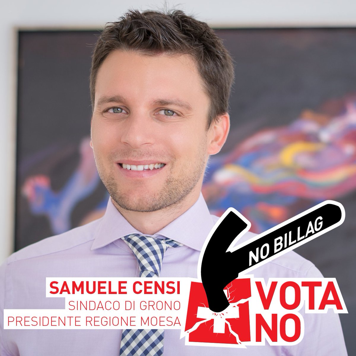 “Non facciamo un autogoal, la nostra radiotelevisione va salvaguardata! Un patrimonio del federalismo elvetico e un’opportunità irrinunciabile per le regioni periferiche”. - Samuele Censi, sindaco di Grono e 
Presidente Regione Moesa #NoBillagNoSvizzera #NoNoBillag
