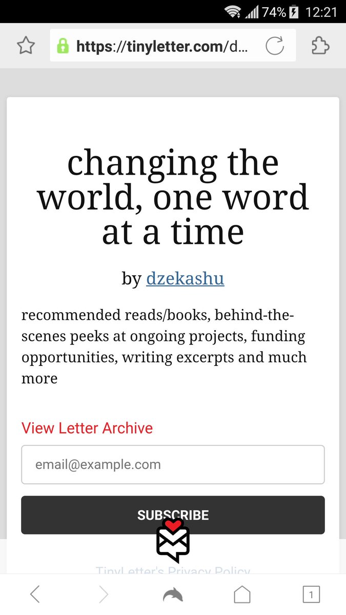 I've started a newsletter which is a mix of: recommended reads/books, behind-the-scenes peeks at ongoing projects, funding opportunities, writing excerpts and much more. You can subscribe here : tinyletter.com/dzekashu
                      🙏🏿