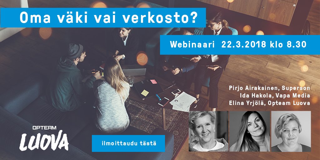 Mietitkö, miten resurssoida kasvua? Liity webinaariimme, niin kuulet, miten loistavasti kasvaneet Superson ja Vapa Media ovat järjestäneet talenttiasiansa!

kampanja.opteam.fi/ilmoittaudu-lu…