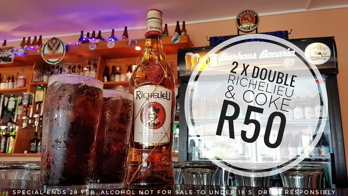 How much do you like Brandy &amp; Coke?
Reply with a Gif to show us 😎

For the rest of February:
2 x Double Richelieu &amp; Coke for R50! All day, every day!

(And who knows, if you like this special, we might just extend it...)

__
Not for under 18's
Tuesday - Sunday 
T's &amp; C's apply
