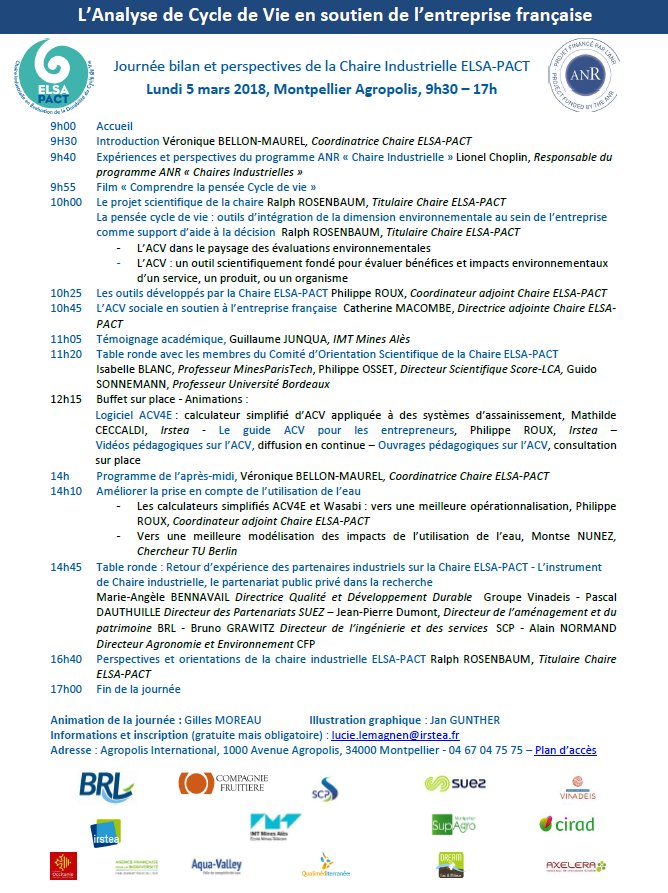 Chaire ElsaPact (@elsapact) on Twitter photo Encore quelques places pour la journée sur L’Analyse du Cycle de Vie #ACV en soutien de l’entreprise : bilan et perspectives de la chaire <a href="/ElsaPact/">Chaire ElsaPact</a> le 5 mars à <a href="/Agropolis/">Agropolis International</a> <a href="/Montpellier3m/">Montpellier Métropole</a> bit.ly/2sAWN1m Encore quelques places pour la journée sur L’Analyse du Cycle de Vie #ACV en soutien de l’entreprise : bilan et perspectives de la chaire <a href="/ElsaPact/">Chaire ElsaPact</a> le 5 mars à <a href="/Agropolis/">Agropolis International</a> <a href="/Montpellier3m/">Montpellier Métropole</a> bit.ly/2sAWN1m