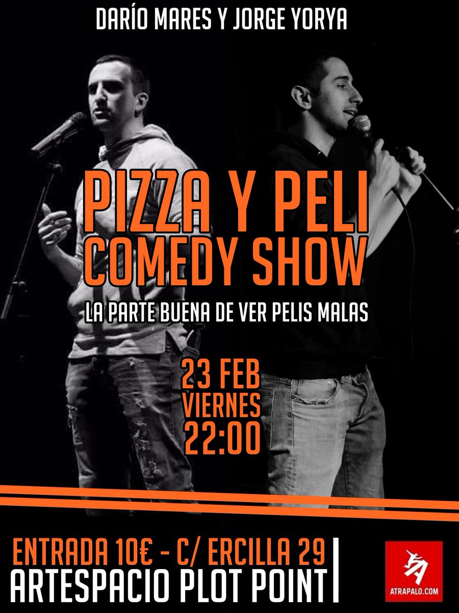 JorgeYorya's tweet photo. ¿NO TENÉIS PLANES PARA HOY?
¡Pues @ResumePelis y yo actuamos con nuestro show de comedia "Pizza y Peli" en @PLOTPOINTMADRID !
¡Échate unos loles! #AYqueFinde 
Entradas por @atrapalo : https://t.co/SGaoPkMaS7 https://t.co/dgFBJ4qfki
