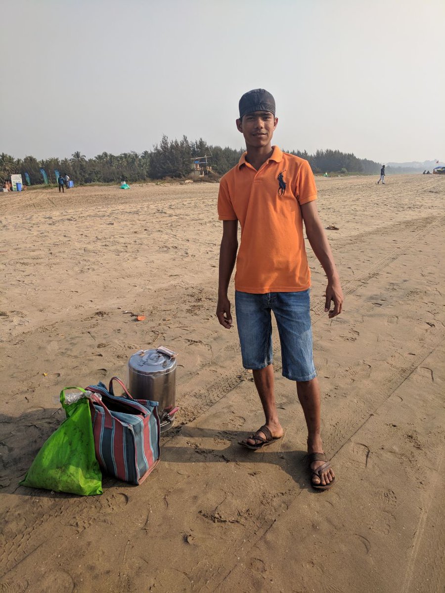 You don't need to wear a cape to become a superhero. Meet Mohammad Sameer, a chaiwalla who roams with a bag to collect the used cups of his customers. You will find him on Miramar Beach. In his own way, he is saving the beach from plastic litter. #beachcleanup #beachclean #beach