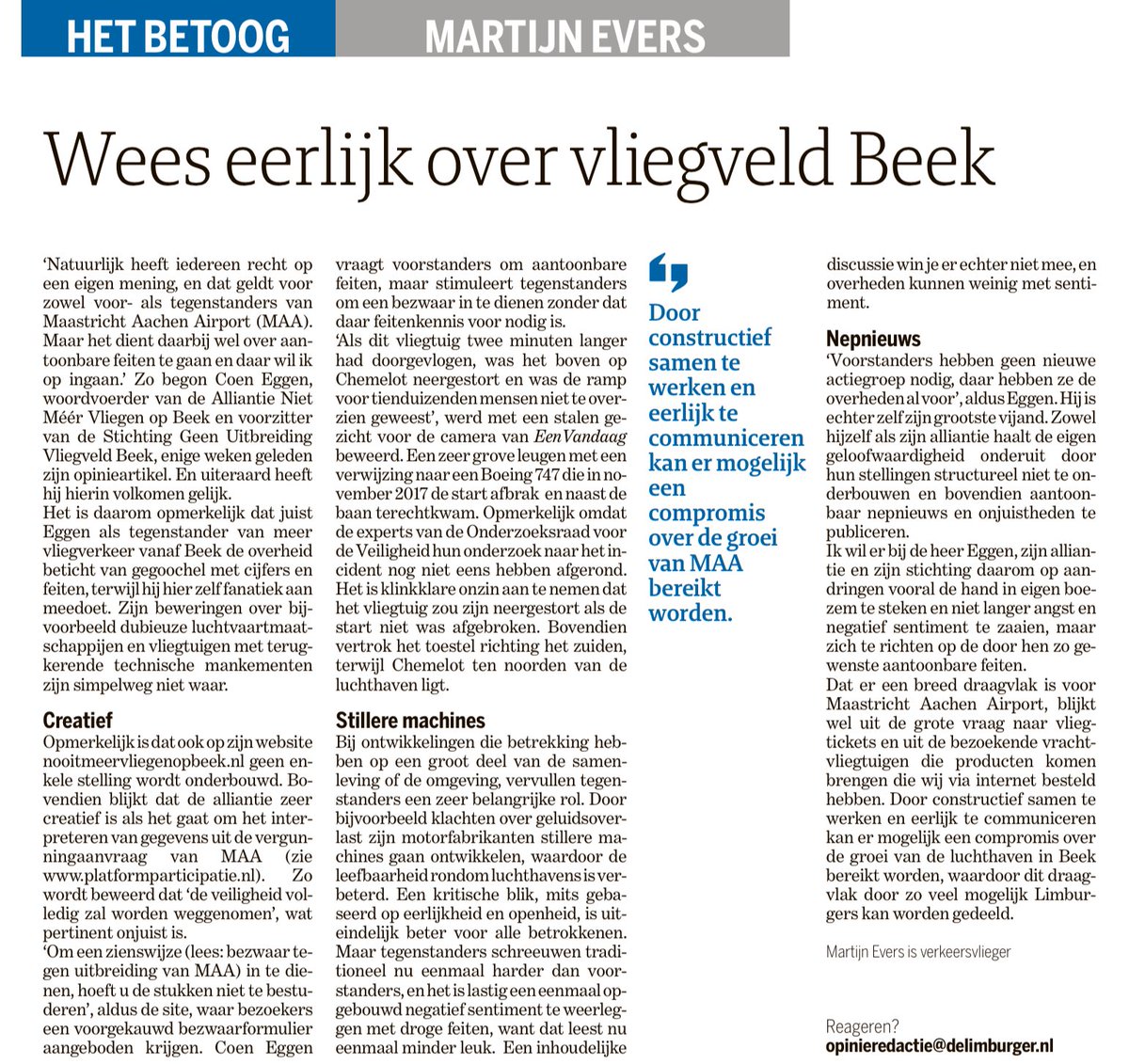 Akkerjoost's tweet photo. Evenwichtige en deskundige opinie over @MST_airport. Gelukkig is ook de Tweede Kamer zo verstandig de verlengde landingsbaan open te houden #werkvoorlimburg https://t.co/EbC6L7Jxyp