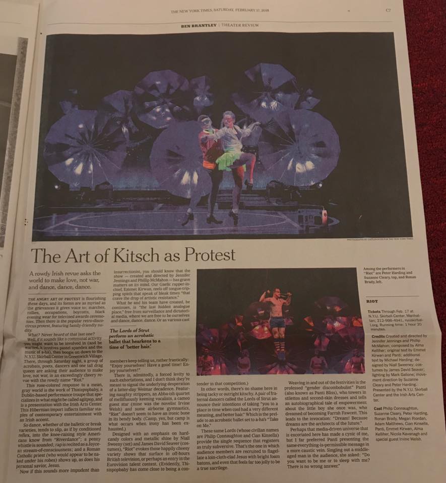 There's us in the New York Times! 👏👏 #RIOTtheShow. Thanks for having us <a href="/IrishArtsCenter/">Irish Arts Center</a> <a href="/nyuskirball/">NYU Skirball</a>