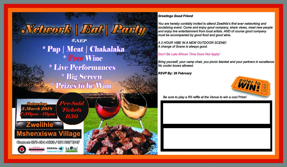 vayisaSA's tweet photo. A few tickets left for #NEP event. Contact us for some #Tickets https://t.co/gvQB5ptQv2