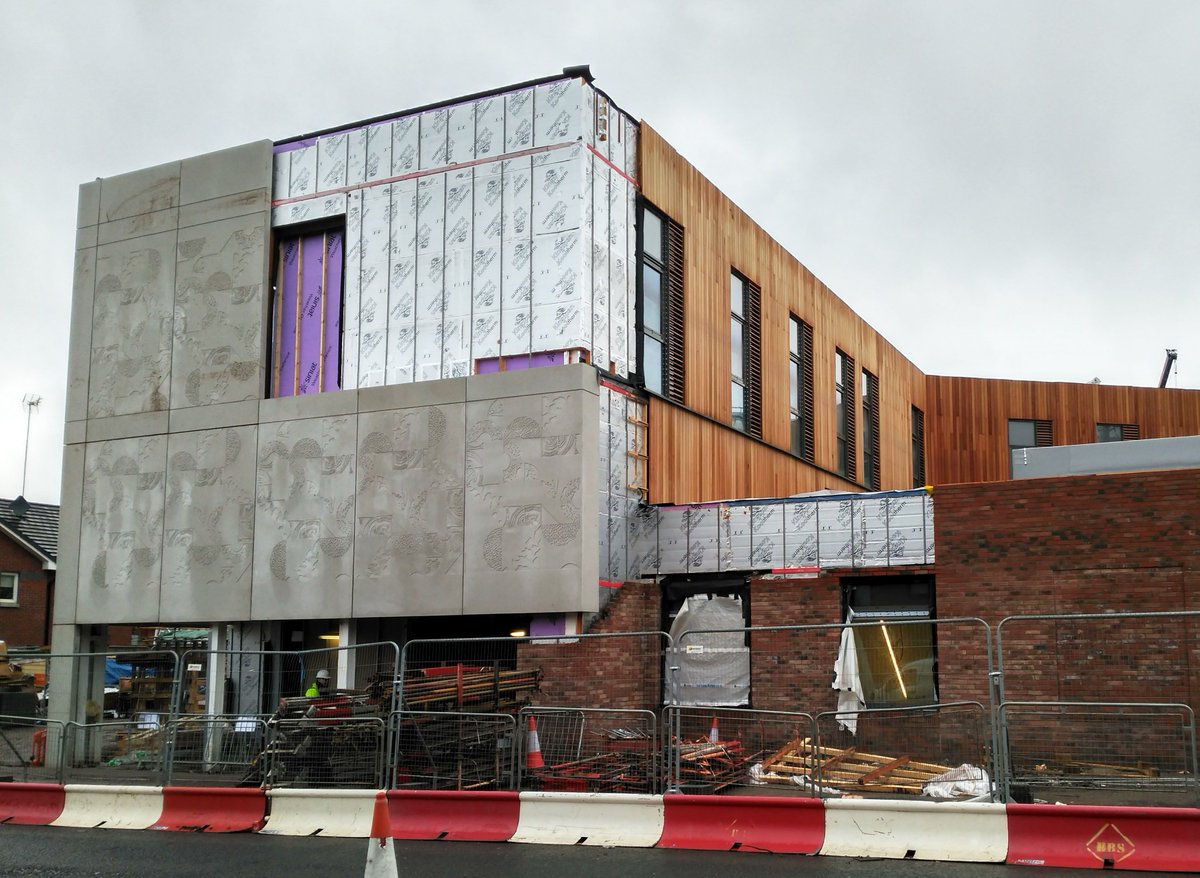 KarenP_PagePark's tweet photo. Art work panels by @bespoke_atelier in place at our Woodside Health Centre. Building looking good. Well done @morgansindall! https://t.co/C1bJLx9ort