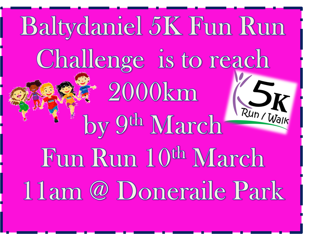 Baltydaniel_Ns's tweet photo. Baltydaniel 5Km Fun Run Saturday 10th March. 
We will do 1KM a day per child from 26th February to 9th March to reach our target of 2000KM
'it's going to be a big challenge but we're well up for it' @ActiveFlag @Baltydaniel_Ns #bringon the challenge https://t.co/Rf6nL3Ast0
