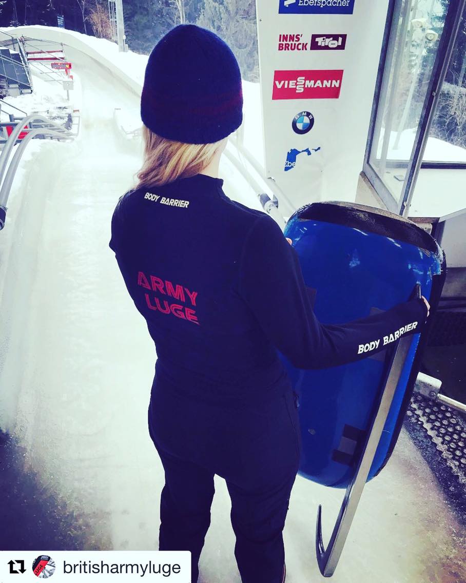 Ready, Set, GO! Capt. Lucy Wyatt (RE) getting ready for a training day in her #BodyBarrier #thermal #baselayer #madingb SHOP NOW: astar.uk.com/body-barrier/ <a href="/ArmyLuge/">British Army Luge</a>