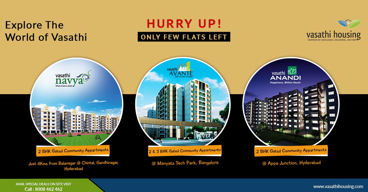 VasathiHousing's tweet photo. Explore the World of Vasathi projects
Only Few Flats left 2 BHK and 3 BHK, Gated Community Apartments , Call Today to Book - 8008462462
https://t.co/gA4xvXQLn3
#2bhk #3bhk #Flatsforsale #apartments #balanagar #Bandlaguda #ManyataTechPark #Bangalore https://t.co/nozSRXWQZo