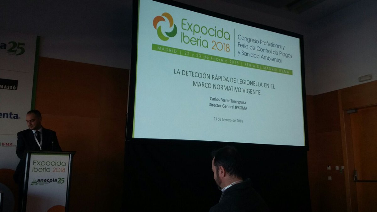 eurofins_iproma's tweet photo. Hoy nuestro Director General en #EXPOCIDA2018, Congreso Profesional y Feria de Control de Plagas y Sanidad Ambiental, hablando sobre la detección rápida de #legionella en el marco normativo vigente 🙌 #UNE100030 @feriademadrid #Expocida #SanidadAmbiental #Medioambiente https://t.co/bmfvRb1VL0