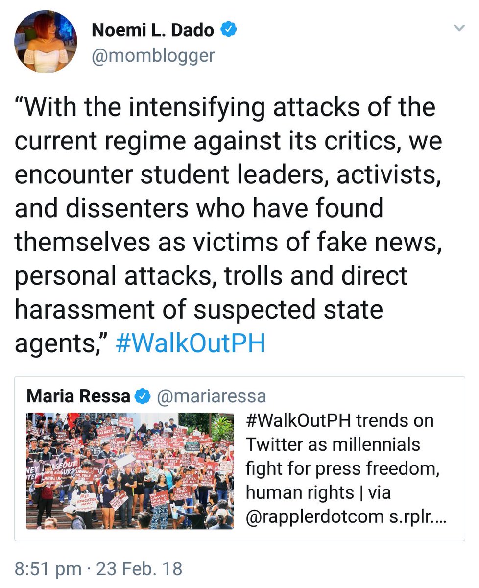 benign0's tweet photo. Whining and screeching about being a "victim" of "fake news" insults the REAL victims of seriously bad things -- like injustice, corruption, and crime.
https://t.co/Vh3IvZDYlL #WalkoutPH #ShutdownUP https://t.co/NjtPEii27K