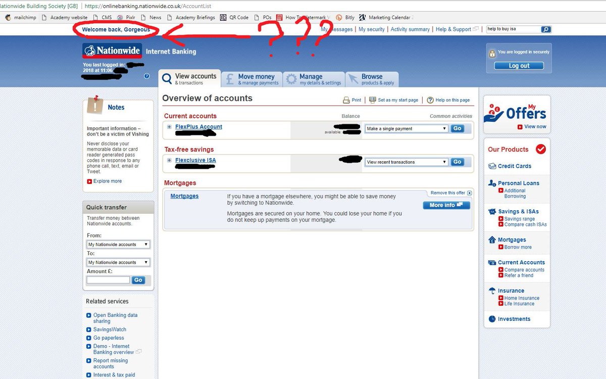 nickmacar's tweet image. .@AskNationwide Hello. Bit freaked out that when I log into Internet Banking it says 'Welcome back, Gorgeous'... is this normal???