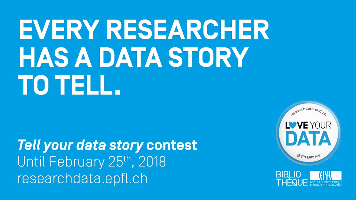 Bibliothèque de l'EPFL (@epfllibrary) on Twitter photo Dear #EPFL researchers : you only have 48 hours left to take part in our "Tell your #data story contest": submit your hurray or horror data story at researchdata@epfl.ch. Best stories will be published here: researchdata.epfl.ch/page-153438-en…
#lovedata18 #lovedata #dataweek #researchdata Dear #EPFL researchers : you only have 48 hours left to take part in our "Tell your #data story contest": submit your hurray or horror data story at researchdata@epfl.ch. Best stories will be published here: researchdata.epfl.ch/page-153438-en…
#lovedata18 #lovedata #dataweek #researchdata