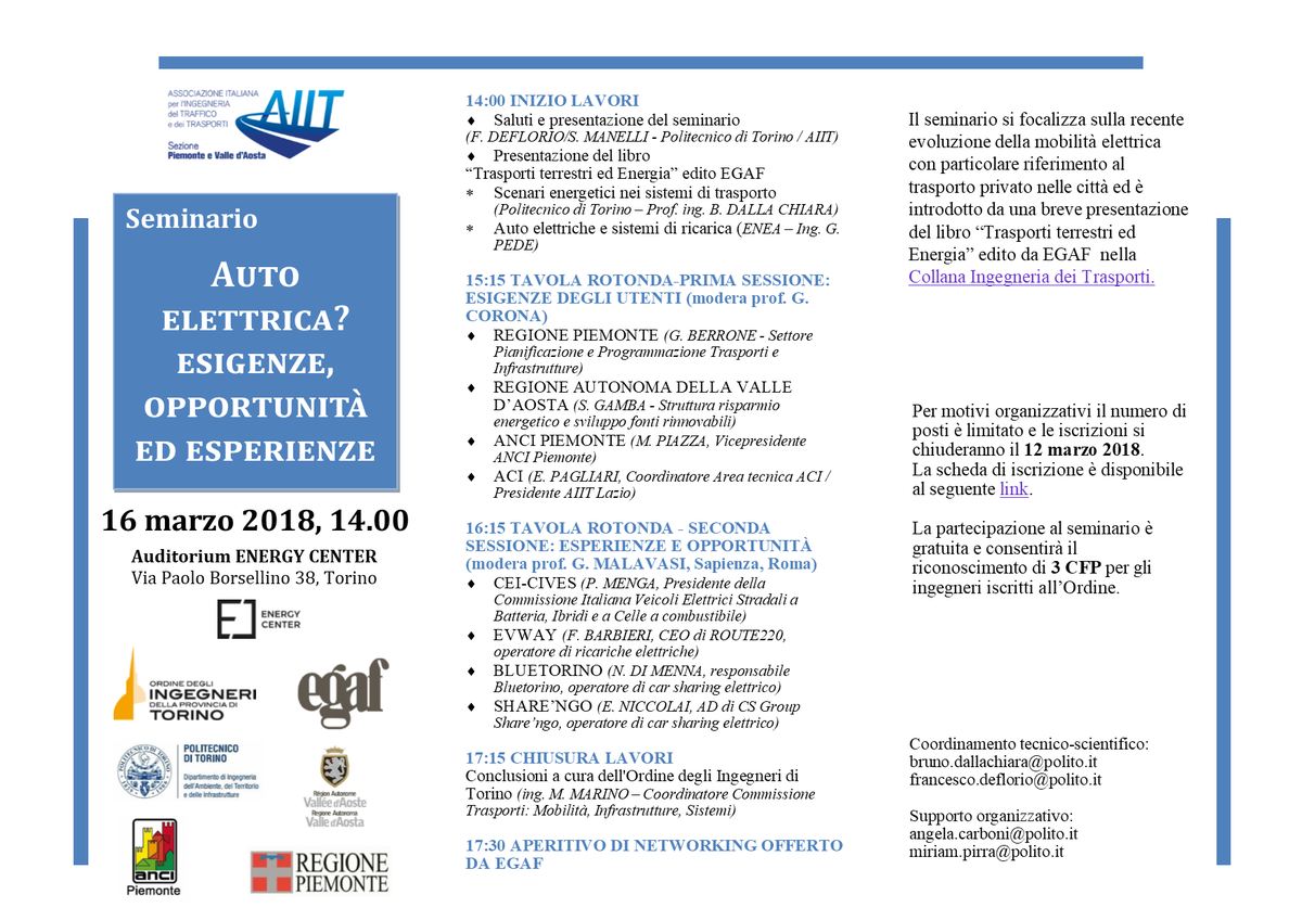 AIIT_Piemonte's tweet photo. Si parlerà di #autoelettrica, #esigenze degli utenti, #opportunità e #esperienze, #trasporti e #energia nel seminario del 16 marzo a Torino organizzato da @AIIT_Piemonte , #ordingTO e #egaf. 
Per iscrizioni: https://t.co/nGM4txS0sR https://t.co/BmtguMLtwo