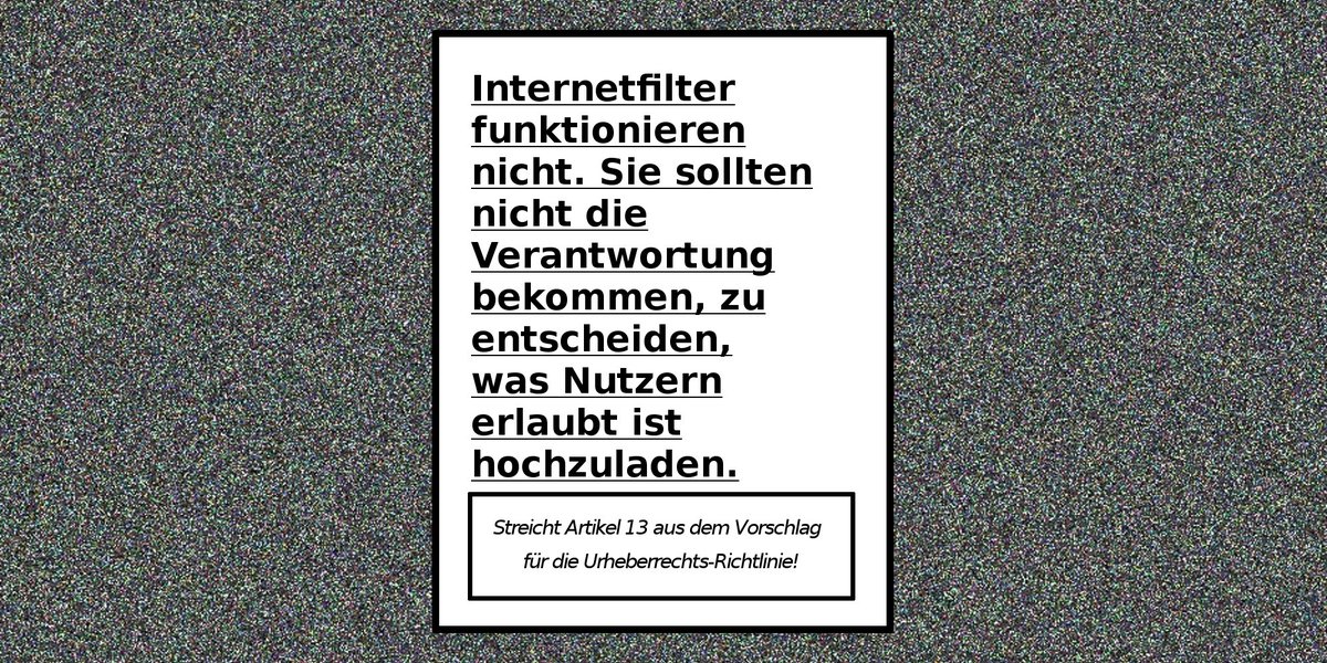 Upload-Filter gefährden dein Recht auf freie Meinungsäußerung: Deine Hilfe wird benötigt! digitalegesellschaft.de/2018/02/upload… #CensorshipMachine #CopyrightRichtlinie #filterfail