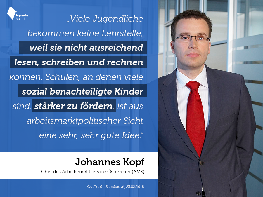 AMS-Chef @JohannesKopf hat Recht: #Schulen mit hohem Anteil an Kindern aus bildungsfernen Schichten sollten zusätzliche Mittel zur Verfügung gestellt werden. Mehr dazu ➡️ bit.ly/RoadmapTop10 #chancenindex #Bildung