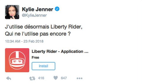 _LibertyRider_'s tweet photo. Aux dernières nouvelles, @KylieJenner préfère @_LibertyRider_ à @Snapchat !!! 🤪 Fais comme elle, préfère la sécurité à la célébrité 🤓☝️ https://t.co/8goqZ5p9nj