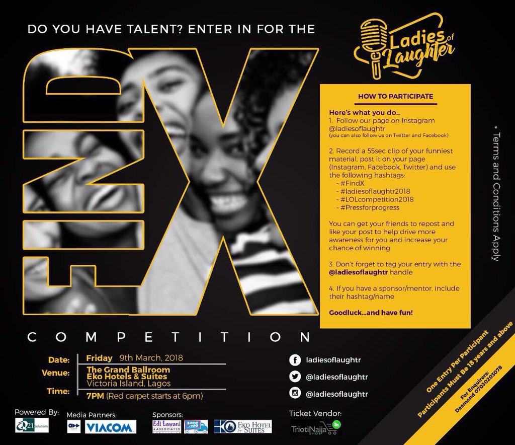 thelady_ma's tweet image. Have you got talent? Can you make us laugh out loud? Are you female? If that’s a yes, yes, yes🙋🏽‍♀🙋🏽‍♀🙋🏽‍♀ then you’re in luck! All you have to do is participate in the #ladiesoflaughter2018 competition.Let’s make you a ⭐ ⭐⭐ 
#womenincomedy
@q21solutions @kukurukuboy