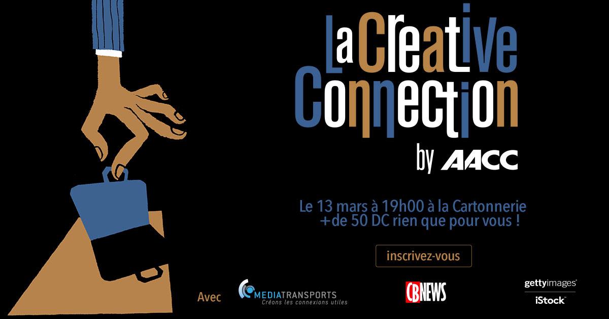 unpotedanslacom's tweet image. 📆 RDV le mardi 13 mars dès 19h pour la #CreativeConnection by l&apos;AACC ! 
L&apos;occasion pour vous de rencontrer plus de 50 Directeurs de Création 💡 

➡ bit.ly/2CgxeqB